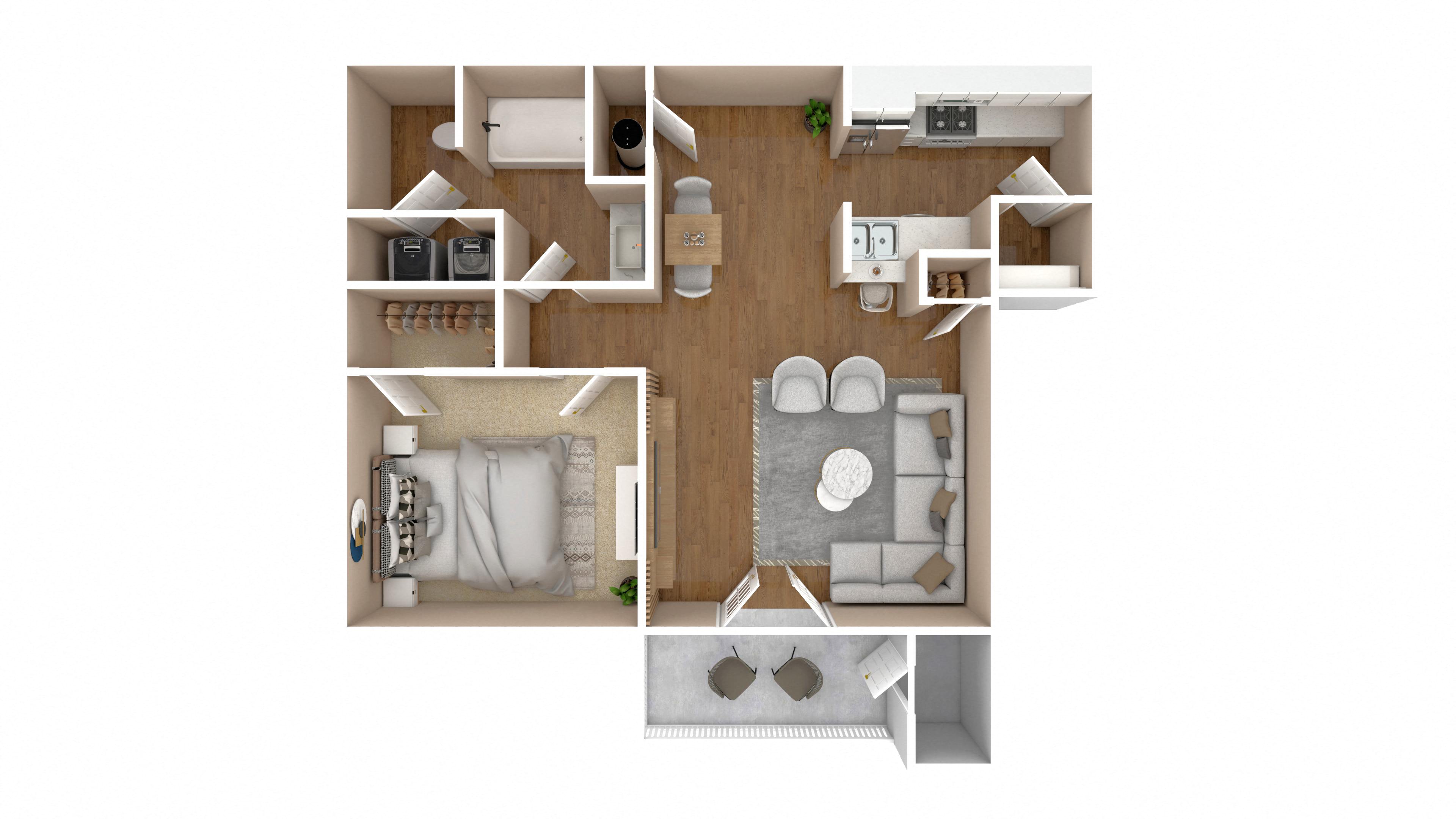 Floor plan for 1 bed, 1 bath, 880 sqft
